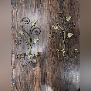 Vintage Gold Metal Double Candle Wall Sconces